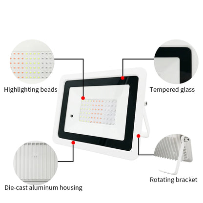 RGB LED Projektor Strålkastare IP68 – 20W/30W/50W/100W/200W, Svart/Vit, AC110V & AC220V, Fjärrkontroll
