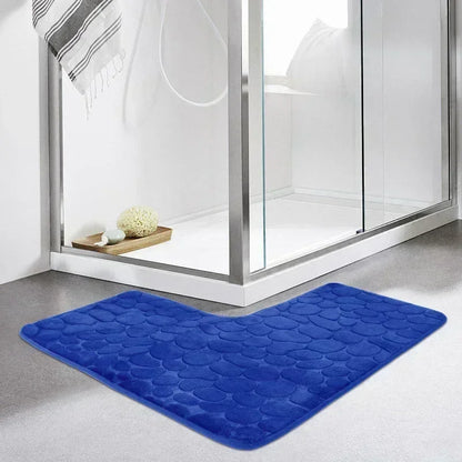 80x80cm New L-shaped Bath Mat Cobblestone Memory Foam Super Absorbent Non-Slip Corner Mat for Bathroom Shower Toilet Home Decor