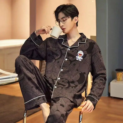 Casual Spring and Autumn Pajamas for Men, New Versatile Cardigan Long-Sleeved Long Pants Set, Simple and Stylish, Plus-Size Loungewear