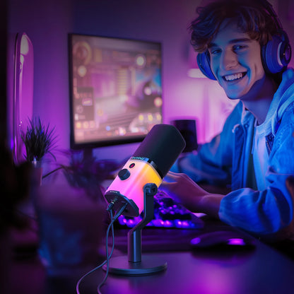 Maono PD100X RGB Gaming Microphone USB/XLR Dynamic Mic with Noise Reduction Mute Headphone Jack Mic for Gaming Streaming Podcast