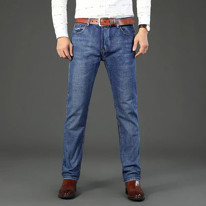 Classic Business Casual Jeans Men 2026 New Fashion Blue Slim Stretch Denim Trousers Male High Pants Men Clothing