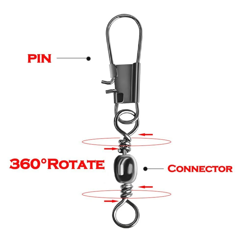 50/100pcs 4-12# Fishing Connector Pin Bearing Rolling Swivel Stainless Steel With Snap Fishhook Lure Tackle Accessorie