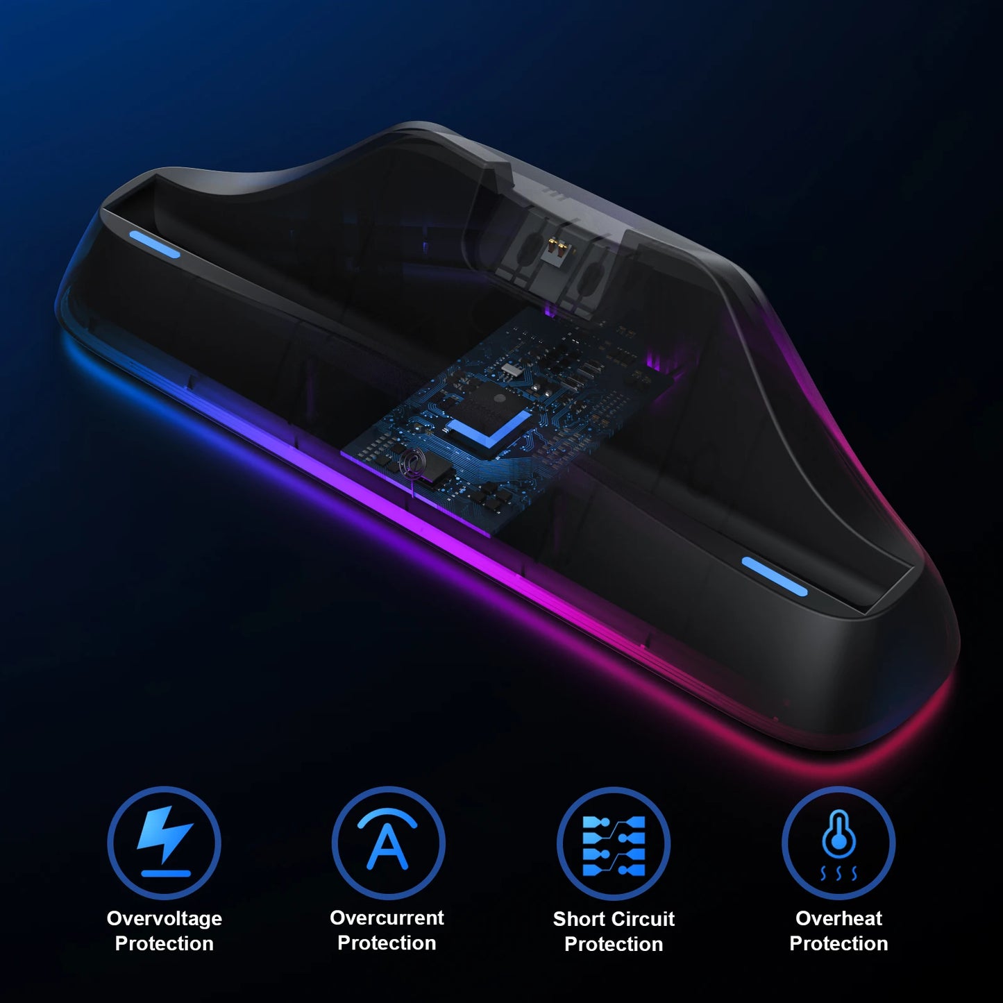 HONCAM Auto Align Charging Dock for PlayStation Portal 7 RGB Light Modes Portable Dock Station with USB-C Charging Cable