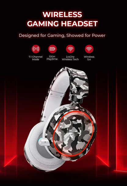 Picun G2 Trådlöst Gaming Headset – Bluetooth 2.4GHz 7.1 Surround 5ms ENC 100h 1000mAh AAC CE/FCC/RoHS PS4 PS5 PC Switch