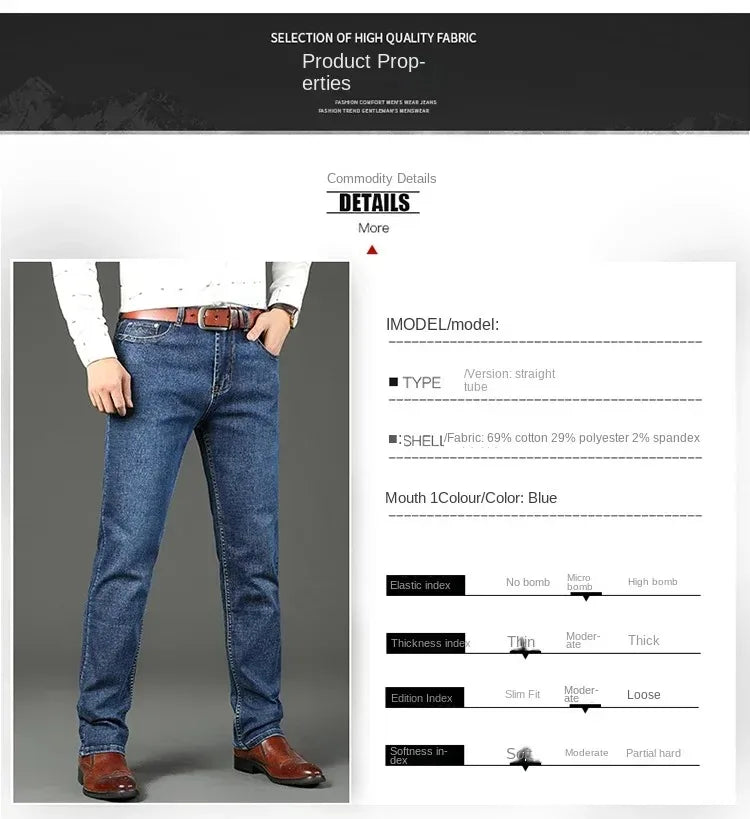 2026 Top Brand Washed Jeans Trousers Four Season Men's High Quality Jeans Business Casual High Waist Denim Pants