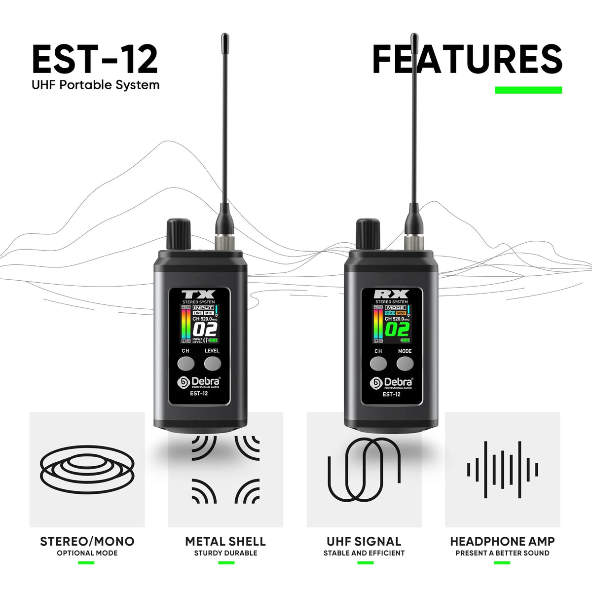 EST-12 trådlöst UHF-system för in-ear-monitorering