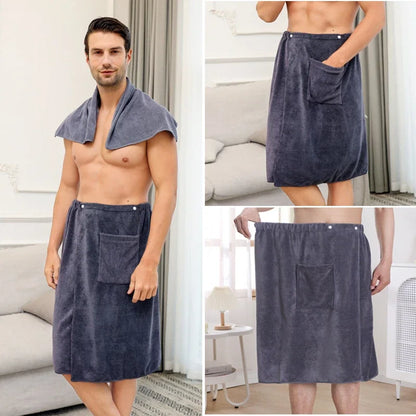 Men's Bath Robe Thickened Ultra-fine Fiber Absorbent One-piece Hotel Towel with Buckle Beach Skirt for Adults in Various Colors