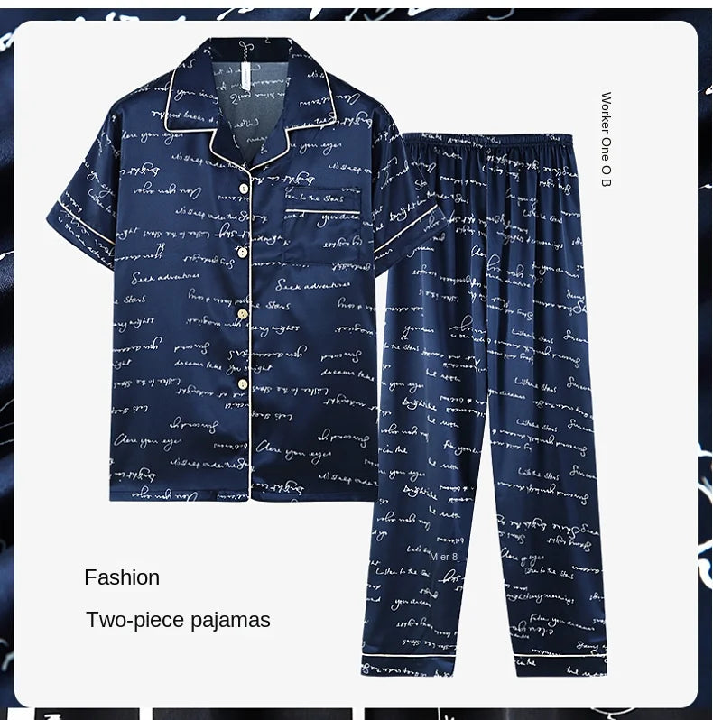 Fashion Summer Autumn 3 Piece Silk Men Pajamas Set Short Sleeve Shorts Oversize Homewear Lapel Collar Loungewear Pijamas for Man