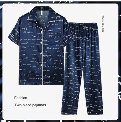 Fashion Summer Autumn 3 Piece Silk Men Pajamas Set Short Sleeve Shorts Oversize Homewear Lapel Collar Loungewear Pijamas for Man