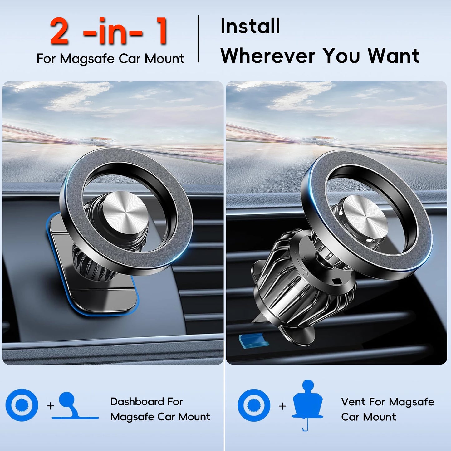 2 in 1MagSafe Case, Magnetic Phone Holder for Car[ Super Magnets] car Vent Phone Mount, Mag Safe Phone Holder Car Accessories