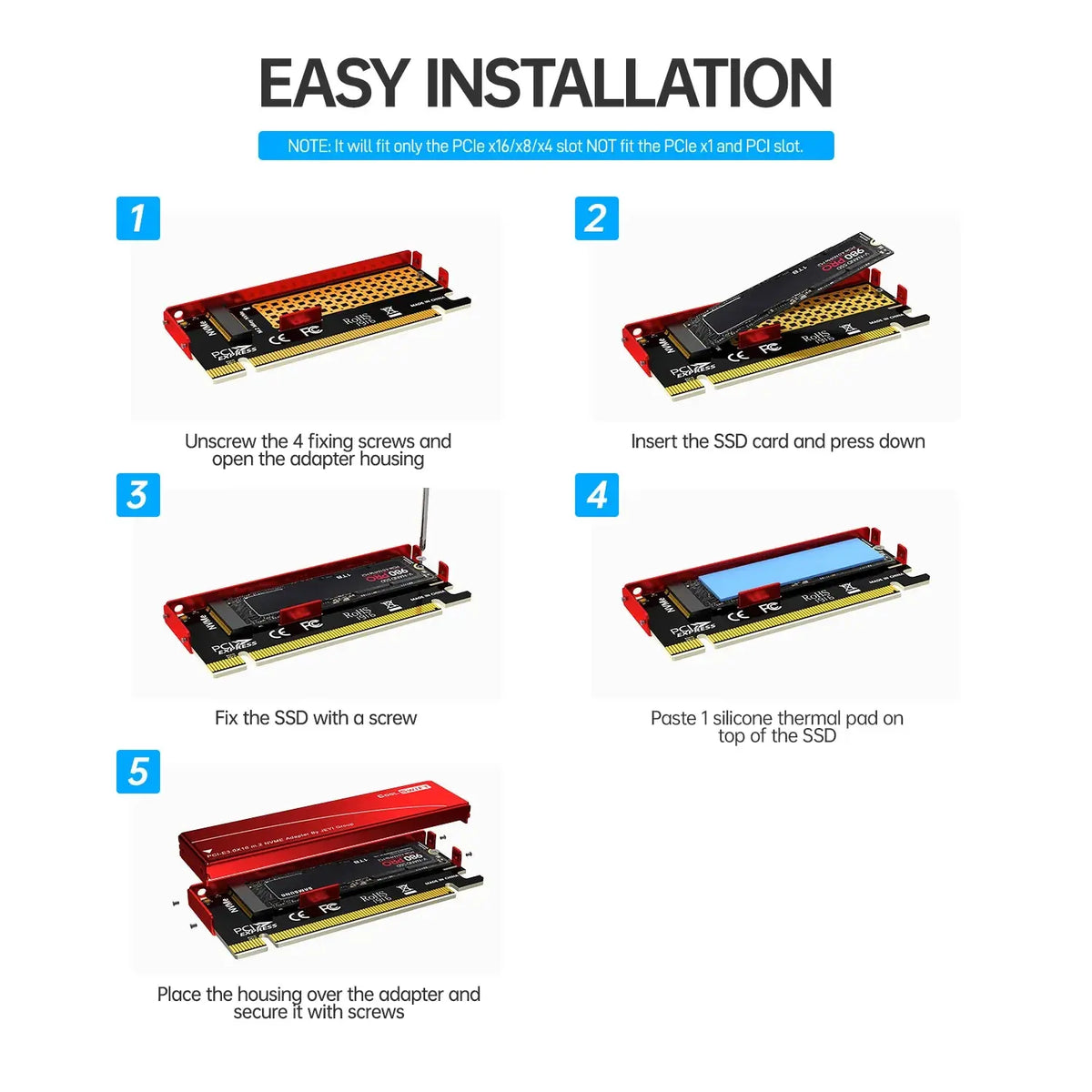 M.2 NVMe till PCIe x16-adapter med kylfläns – JEYI