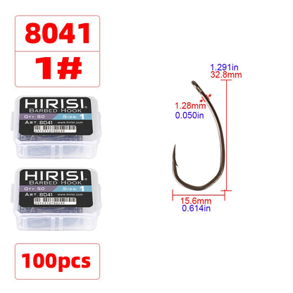 Hirisi 8041 50Pcs PTFE Coated Fish Hook High Carbon Stainless Steel Anti-Rust Sharp Point Barbed With Eye for Fishing Accessory