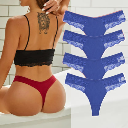 4PCS Cotton G-string Women Lingerie Sexy Lace Panties Thongs Femme Underwear Sexy Pantys Underpant Lingerie Lace Intimates S-XL
