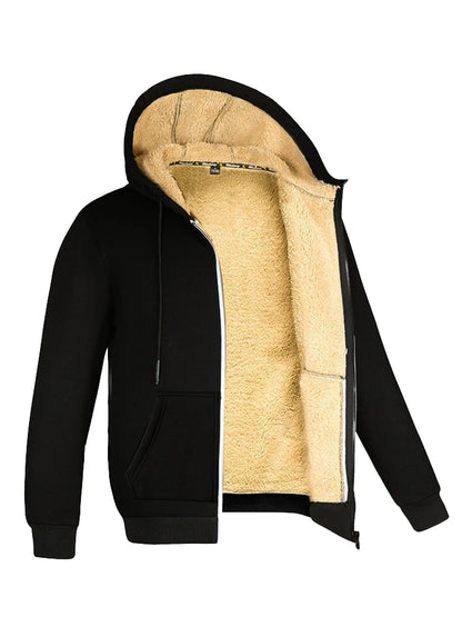 Vinterjacka Herr – Varm Fleecejacka med Lammullsfoder & Huva, Svart/Marinblå/Mörkgrå, M–3XL