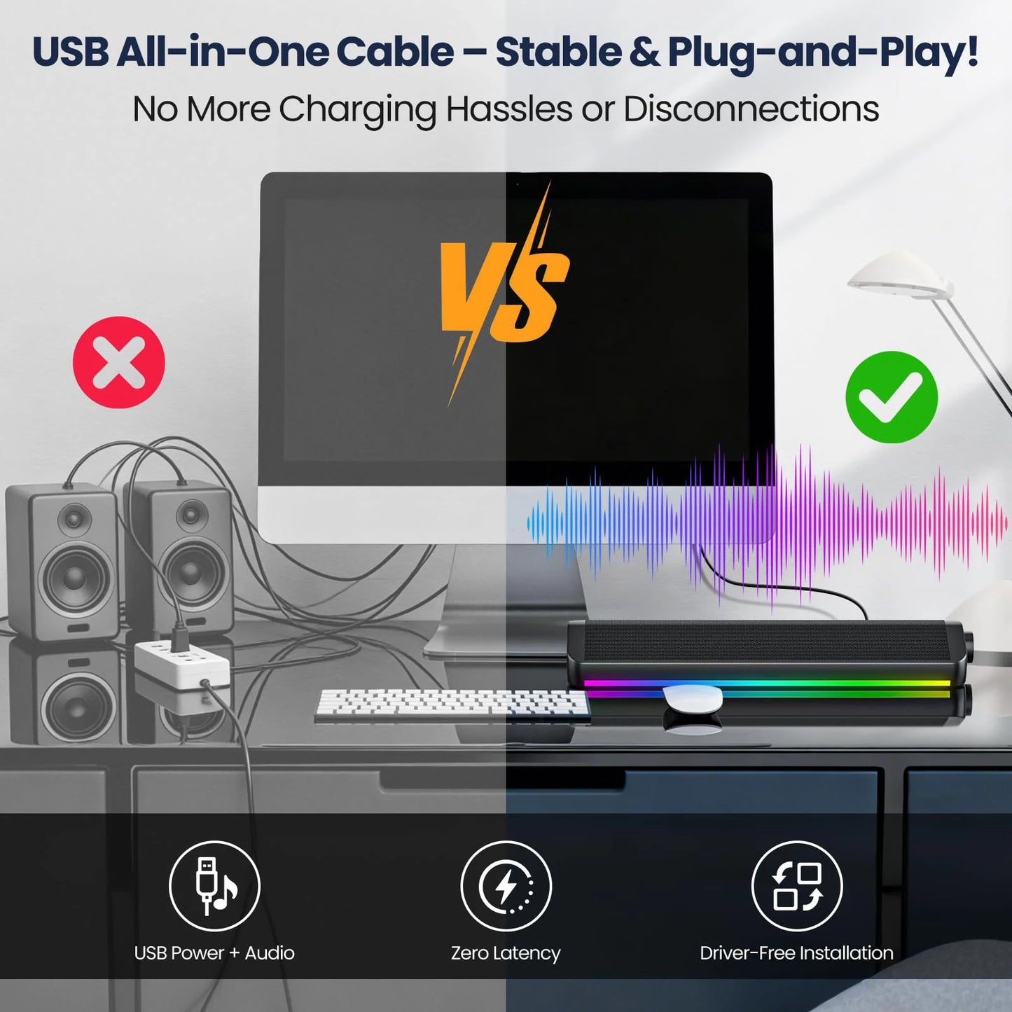 Wired Bluetooth Computer Speaker Soundbar Stereo RGB USB One Line Game Subwoofer For Laptop Notebook PC Music Player Loudspeaker