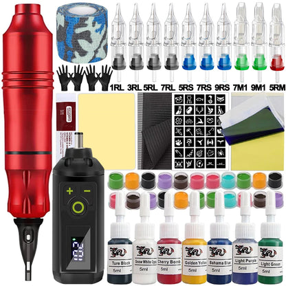 Tattoo Pen Machine Kit Tattoo Machine Pen Set with Wireless Power Supply Cartridge Needle Tattoo Accessories for Tattoo Beginner