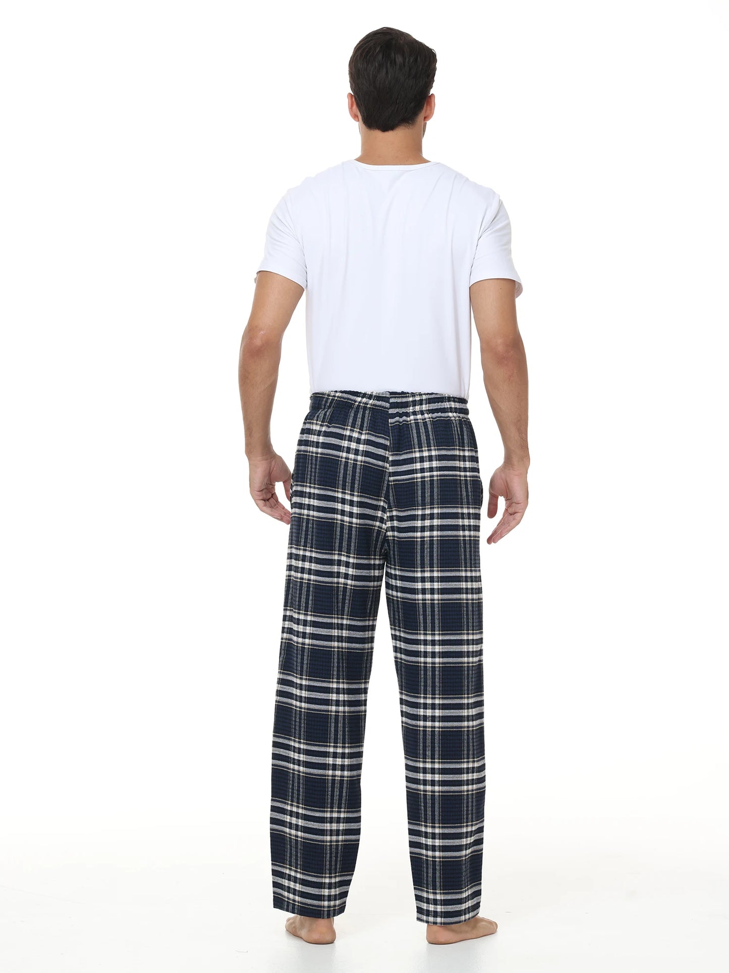 Men's 3Pcs Pajama Sleeping Pants Cotton Plaid Pjs, Long Plaid Print Sleepwear Pajama Pants with Elastic Waist Homewear