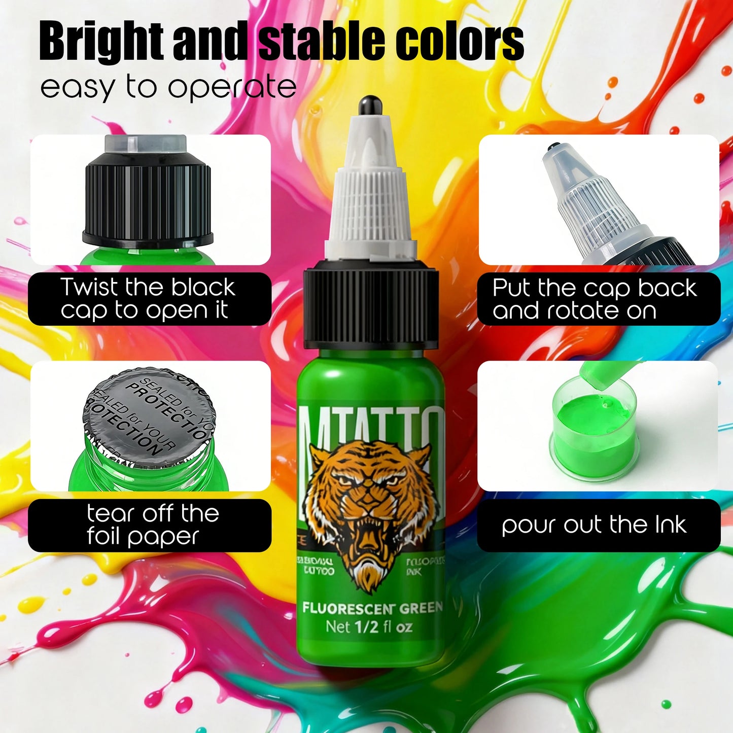DM Fluorescent Tattoo Ink 15ml 1/8PCS Color Professional Beauty Paints Natural Plant Extract Pigment Body Painting Tattoo Ink