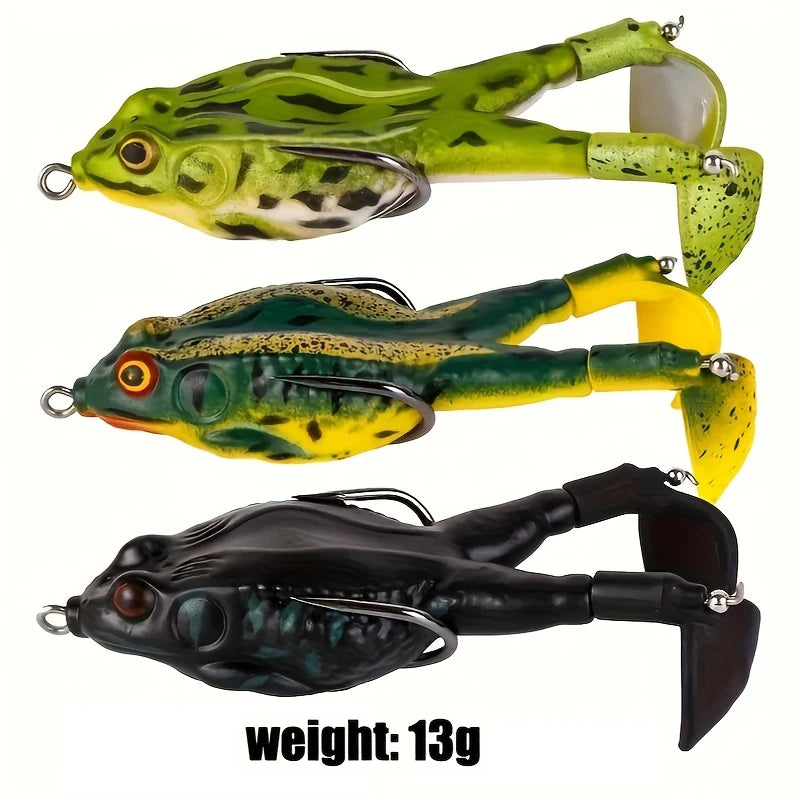 1pc Surface Frog Lure Top Water Bass Fishing Lures Soft Frog Double Propellers Legs Freshwater Rotating Tail Floating Swing Bait