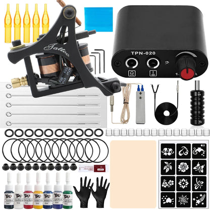 Coils Tattoo Machine Kit Power Supply with Tattoo Needles Ink Accessories Set for Tattoo Body Art Tool Permanent Makeup Kit