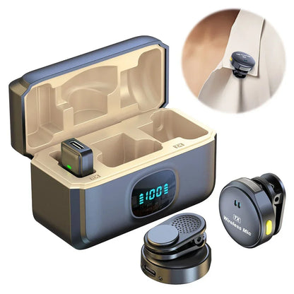 Wireless Magnetic Button Collar Microphone 164ft Range Lapel Mic 40H Battery Lavalier Mic with Charging Case for Video Recording