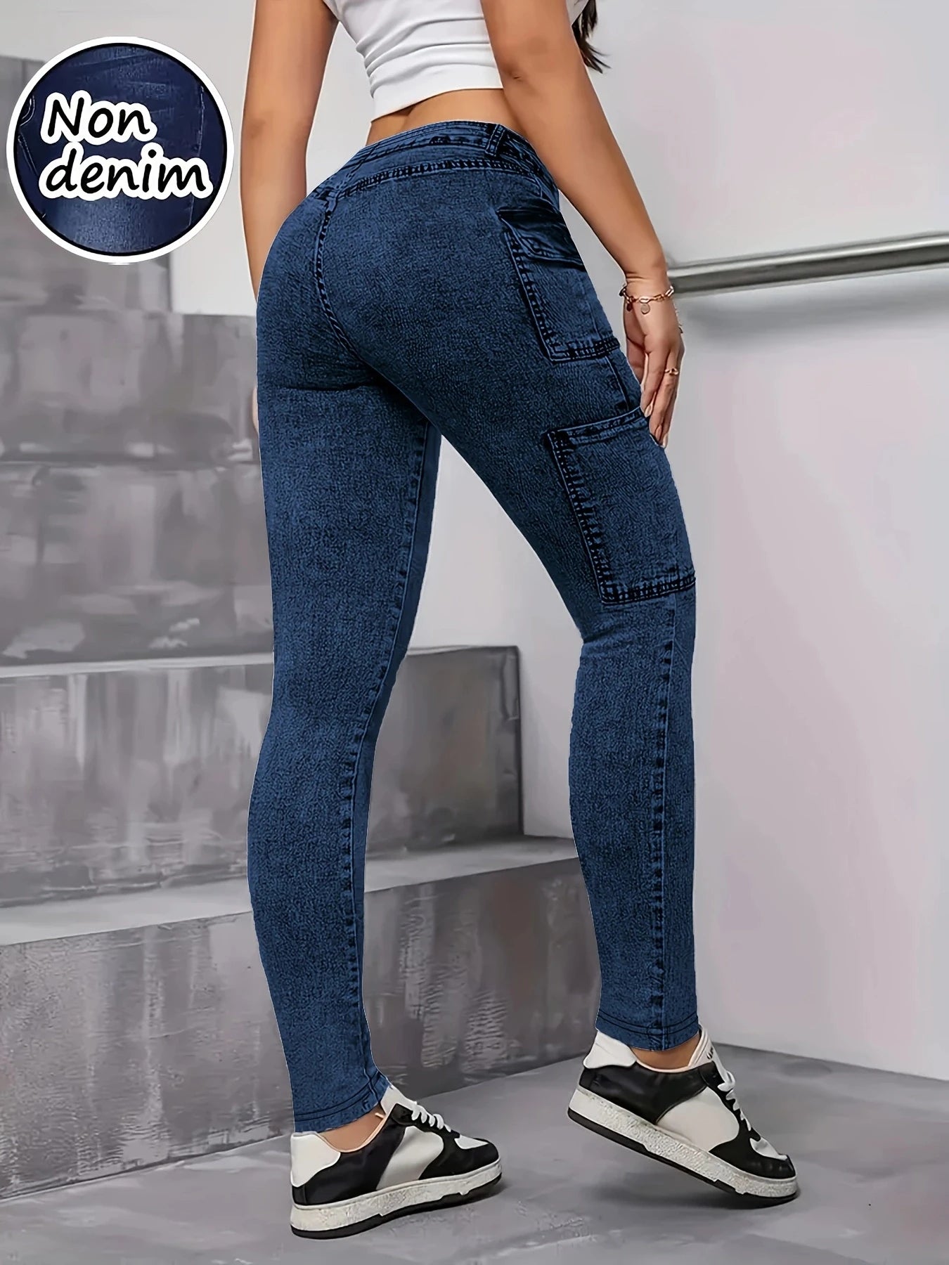 【Non-Denim】Women's Faux Denim Print Leggings, Sports Casual Skinny Pants, Thin Soft Skin-Friendly Yoga Pants, All-Season Long Pa