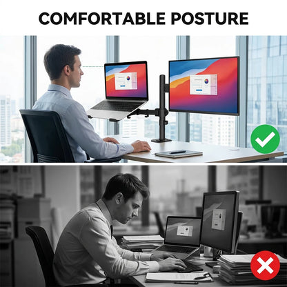 Dual Monitor Mount for 13-27 Inch Screens, Adjustable Monitor and Laptop Stand with VESA 75/100mm, Full Motion Desk Clamp Bracket with 360° Rotation and Cable Management, Heavy Duty Steel Monitor Arm for Home Office, Max Loa