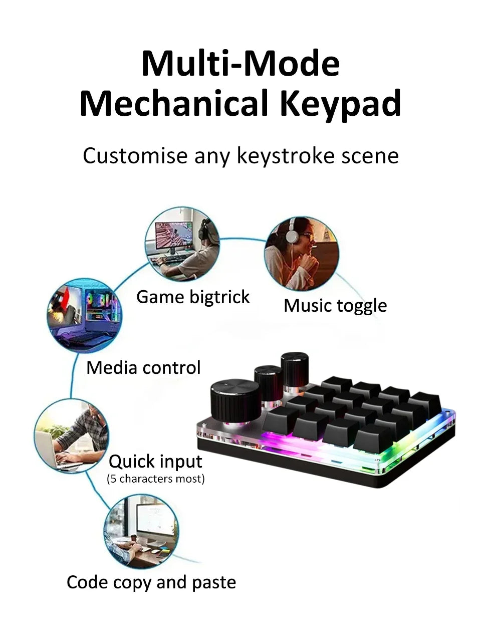 Bluetooth Macropad Macro Mechanical Keyboard 16 Keys 3 Knob RGB Mini Gaming Custom Programming Hotswap Keypads For Photoshop
