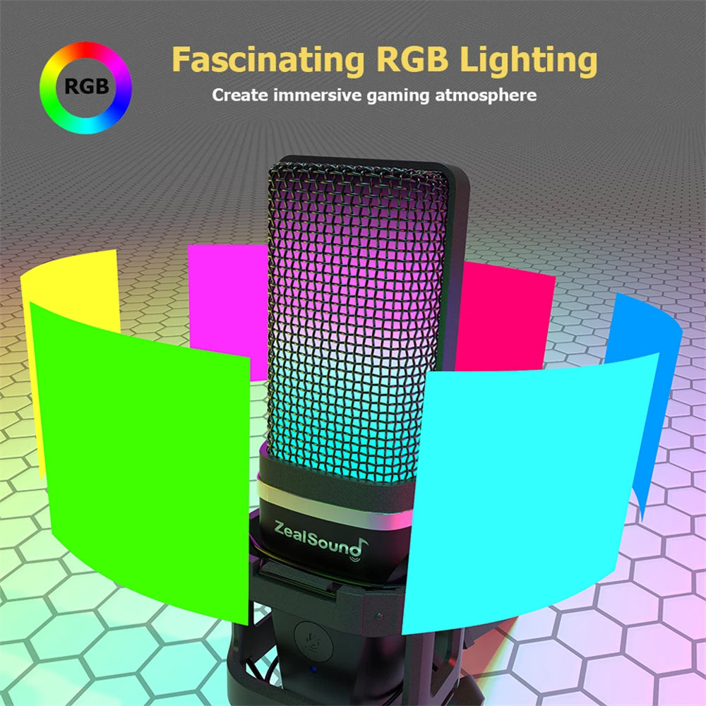 ZealSound A68S RGB USB-streamingmikrofon med boom arm och tripod