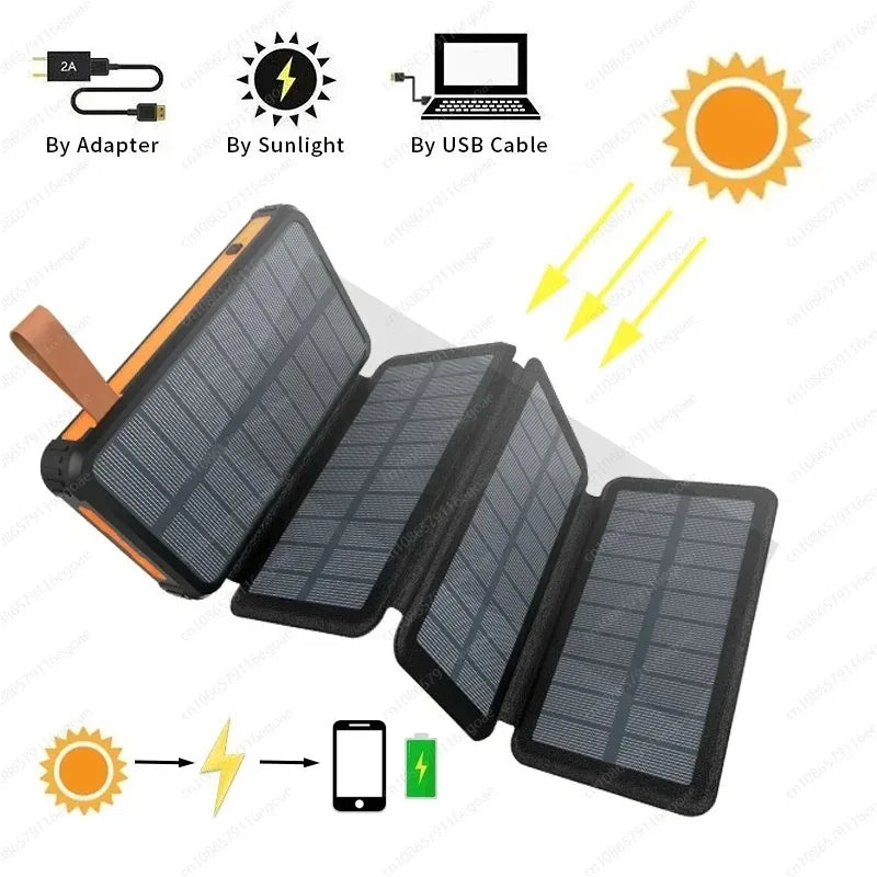 Vikbar Solcells Powerbank IP65 MPPT – LED-lampa USB-A USB-C 5V/2,4A Camping Utomhus 10000/20000/25000mAh