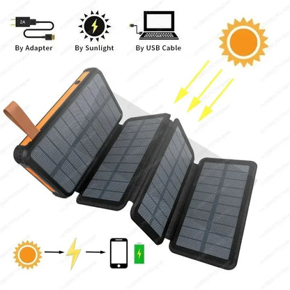 Vikbar Solcells Powerbank IP65 MPPT – LED-lampa USB-A USB-C 5V/2,4A Camping Utomhus 10000/20000/25000mAh