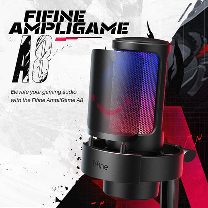 FIFINFIFINE USB Gaming Microfono Para PC Mac PS4 PS5, RGB Condensador Micrófono Per Streaming,Podcasts, Con Control RGB A8