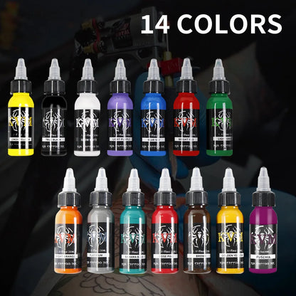 KVM 30ml/1oz 14-colors Tattoo Ink Pigment Body Art Tattoo Kits Professional Beauty Paints Makeup Tattoo Supplies Semi-permanent