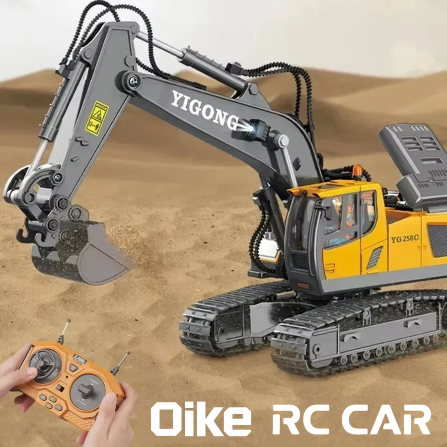 Oike 4WD Remote Control Excavator Alloy Dump Truck Bulldozer Radio Model RC Car Construction Vehicle with Lights Sound Toy Gift