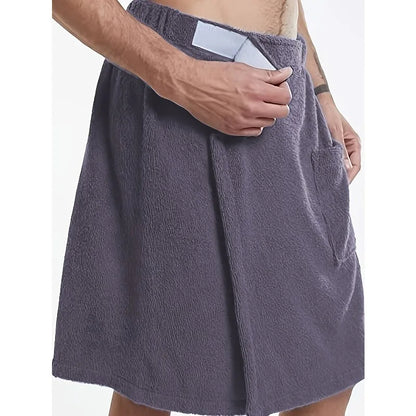 Bath Towel Terry Cloth Beach Towel Men Hook and Loop Elastic Waist Solid Color Pocket Shower Towel Beach Towel