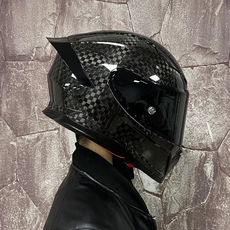 ORZ Carbon Fiber Motorcycle Helmets Men's and Women's Four Seasons Lightweight Helmets Motocross Color Lens Cosas Moto