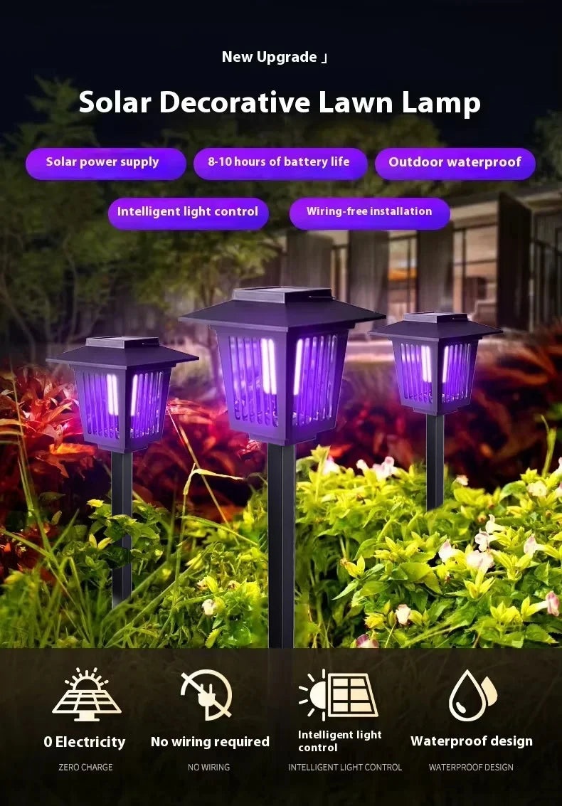 Solar and Electric Shock Mosquito Repellent Lamp Waterproof Bug Zapper 2Mode LED Light for Outdoor Garden Lawn Camping Villa Use