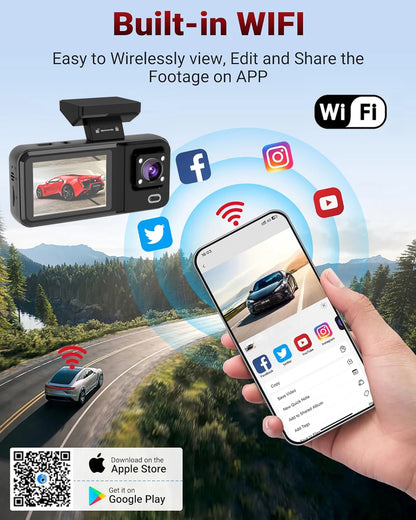 WIFI 3 Camera Dash Cam Cabin Car Dvr 1080P Interior Vehicle Three Way Channel Dvrs Recorder Video Registrator Dashcam Camcorder