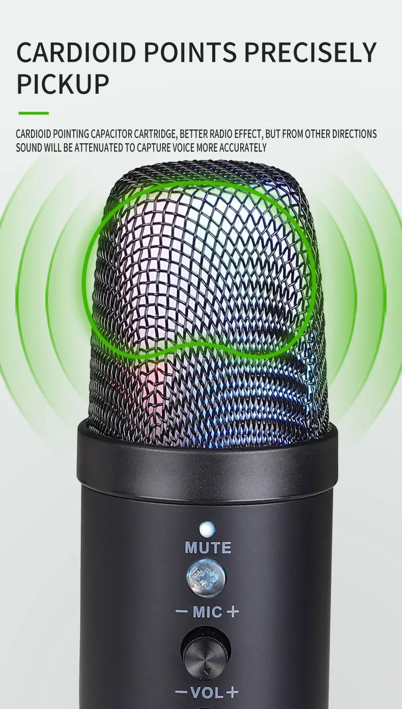 FUHAM MU1000 USB Condenser Microphone RGB Gaming Mic Noise Cancelling One Key Mute for Streaming Recording Conference PC