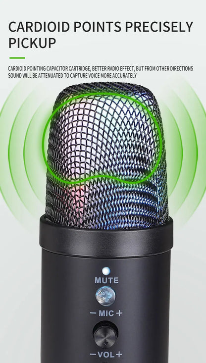FUHAM MU1000 USB Condenser Microphone RGB Gaming Mic Noise Cancelling One Key Mute for Streaming Recording Conference PC