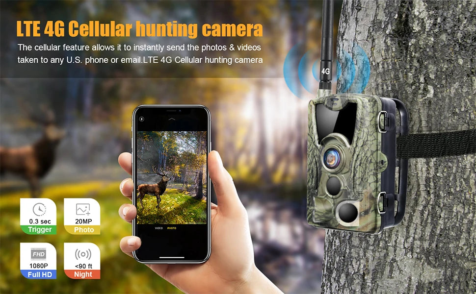 Suntekcam HC-801 Series APP Control 4G 20MP 1080P Hunting Trail Camera Wireless Wildlife Cameras 0.3S Trigger Night Vision