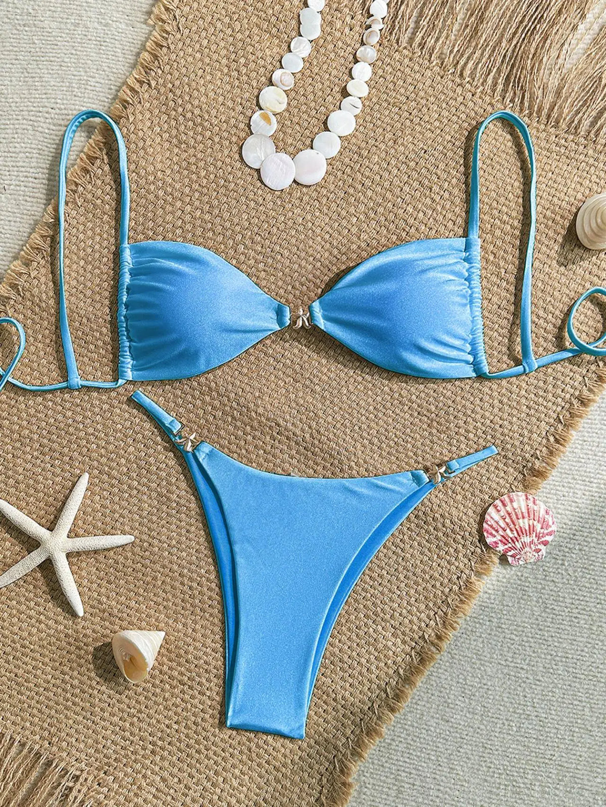 Sexy Solid Color Swimsuit Women' Swimwear 2026 New Bandeau Bikinis Rings Bikini Bandage Beachwear Two Piece Bathing Suit