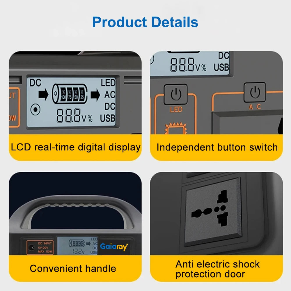 Gaiaray 100W All-in-one Power Station AC 220V Solar Generator   76.8Wh LiFePO4 Battery Emergency Portable Power Plant LED Light UPS Backup Power Bank For Outdoor Camping Travel Fishing Tool