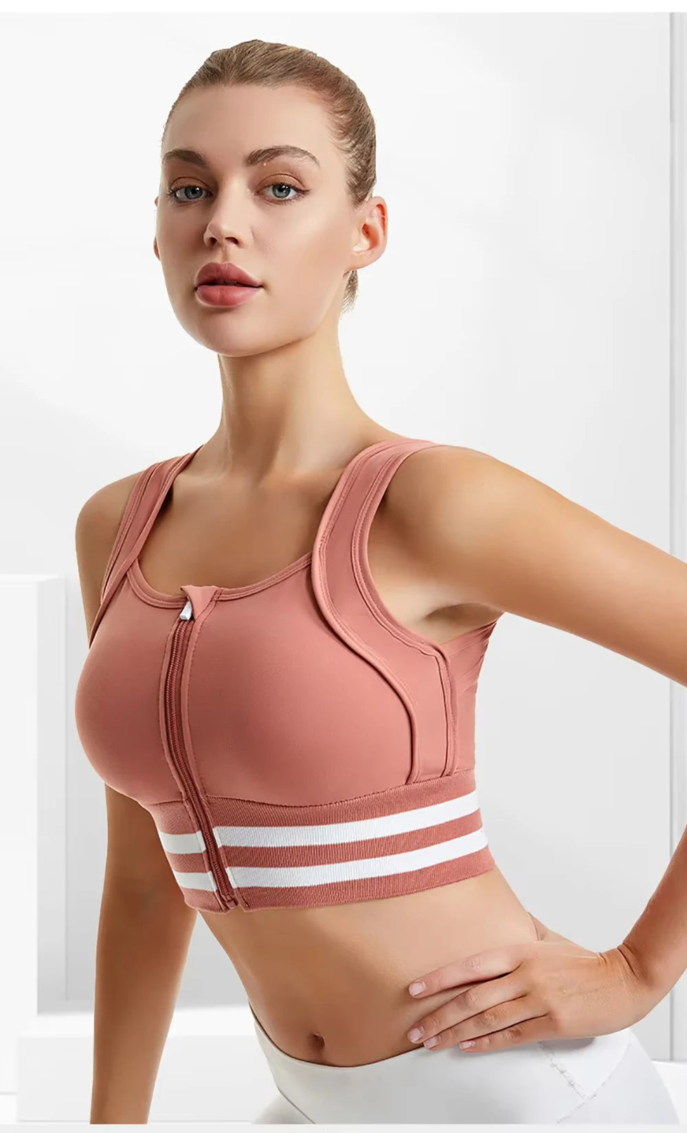 Zipper Front Closure Sports Bra Fitness Crop Tops with Built in Bra Gym Yoga Workout Padded Tank Top Athletic Vest Plus Size