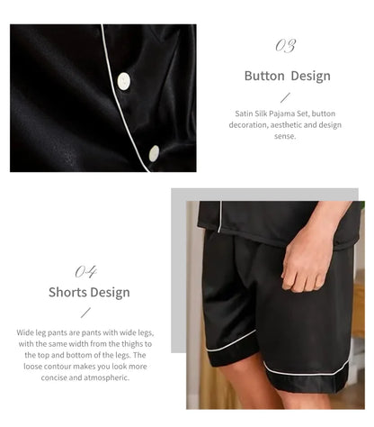 Pyjamasset herr med satinkänsla – kortärmad skjorta och shorts, S–XL
