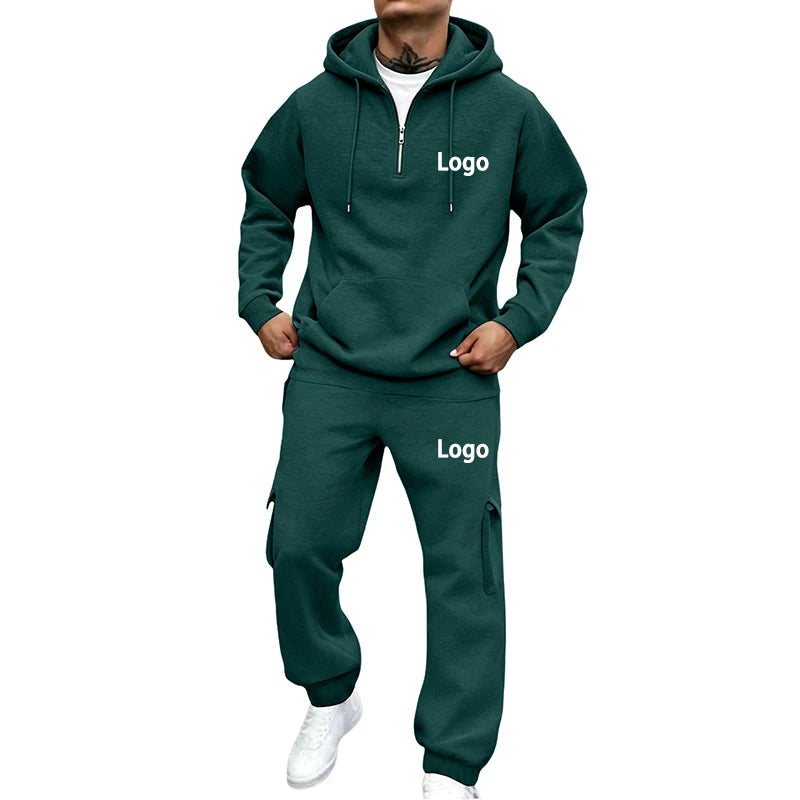 Customized Print Men Tracksuit 2 Pieces Half Zipper Athletic Hoodies Sweatpants Women Training Casual Running Jogging Suit Sets