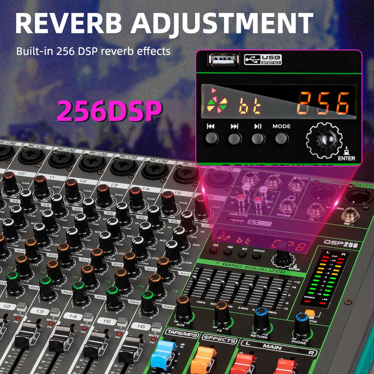 Depusheng MG16 16-kanals ljudmixer med USB och Bluetooth
