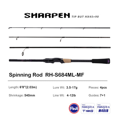 PURELURE SHARPEN Travel Soft Lure Long Spinning and Casting XF/MF Action Rods FUJI Components Bass Pike Rod Fishing Rod Reel