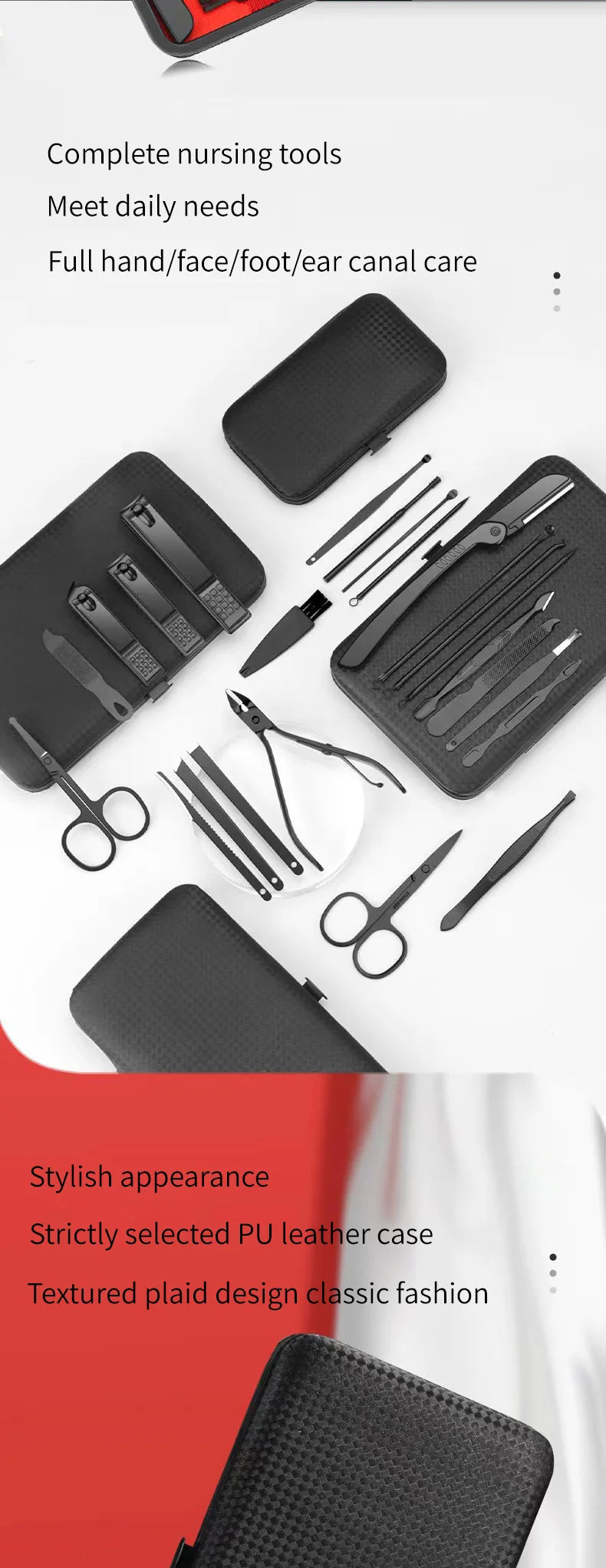 Nagelklippare Set 4–24 delar – Rostfritt Stål Manikyr Pedikyr Nageltrimmer Öronrensare, Svart