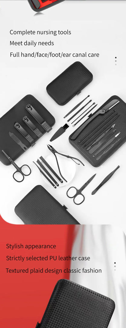 Nagelklippare Set 4–24 delar – Rostfritt Stål Manikyr Pedikyr Nageltrimmer Öronrensare, Svart